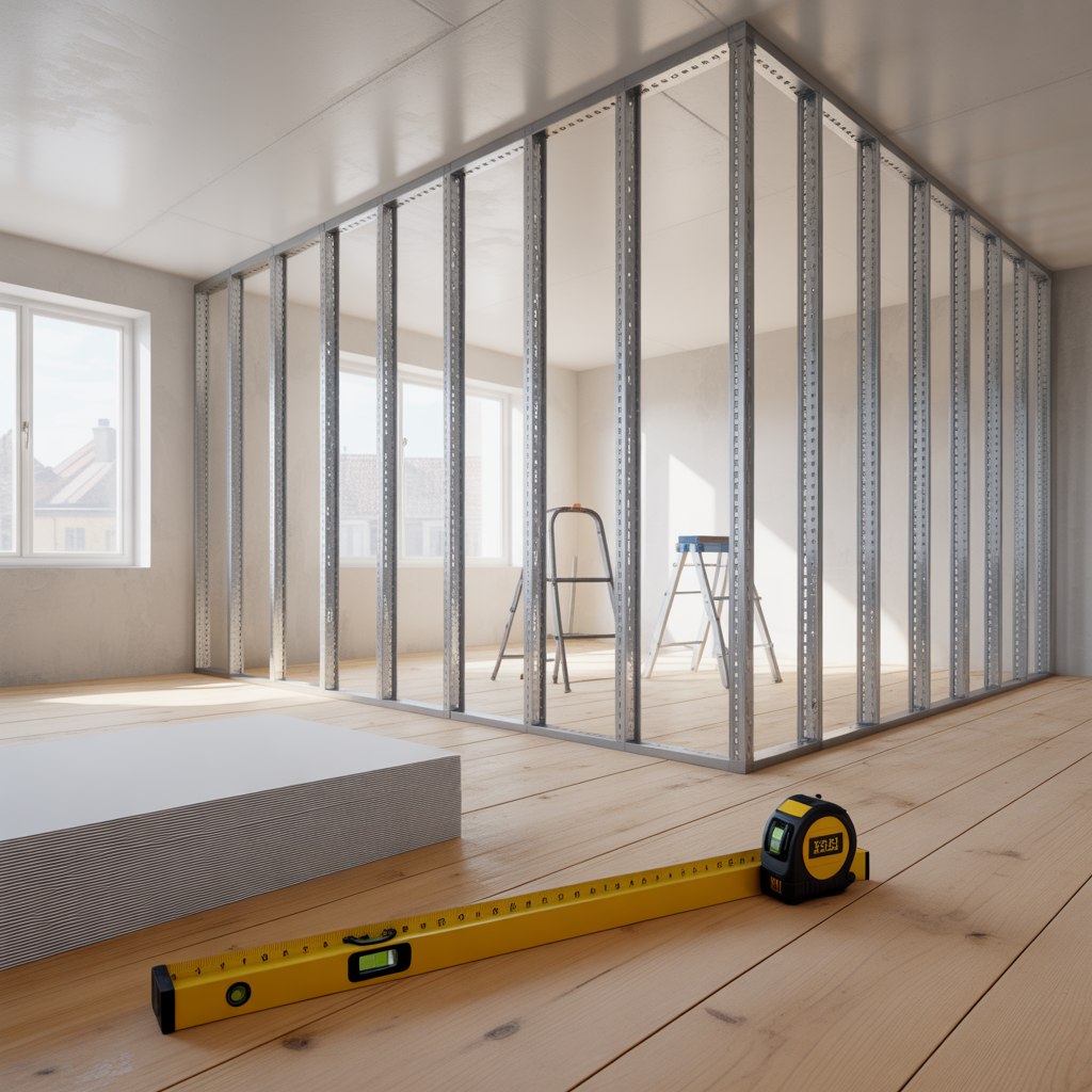 montera innervagg med stalregel checklista och matt